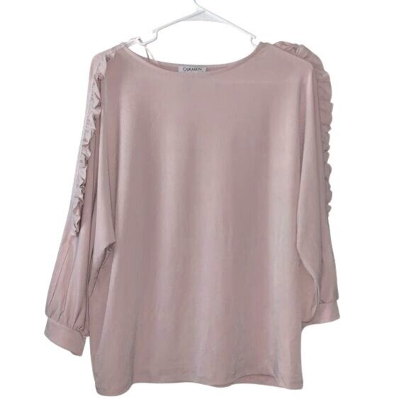 Carmen Marc Valvo Womens Ruffle Sleeve Blouse XL Pink - Picture 1 of 8